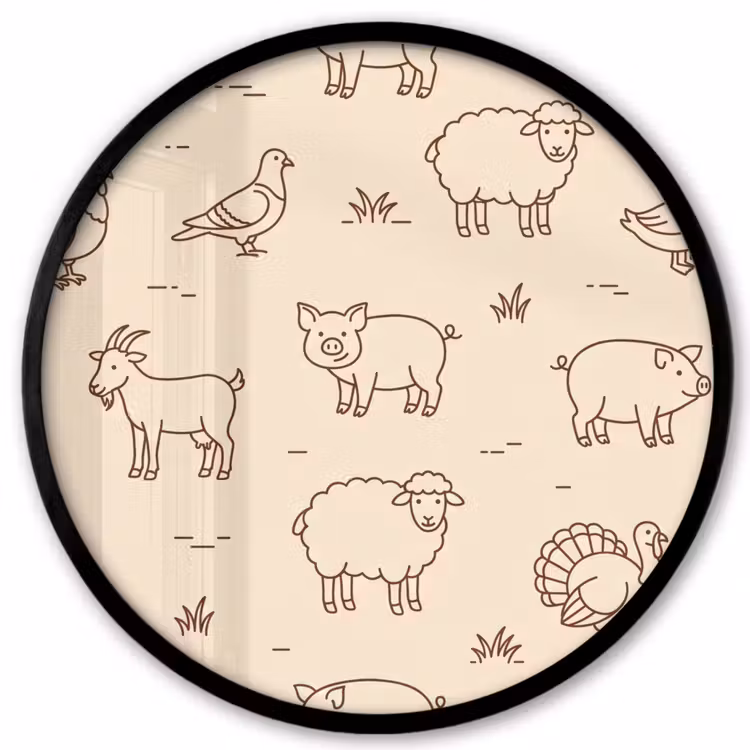 Ronde fotolijst - Dieren - Patroon - Boerderij - Minimalistisch - Beige — 1