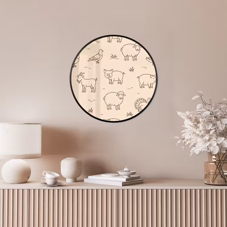 Ronde fotolijst - Dieren - Patroon - Boerderij - Minimalistisch - Beige — 5