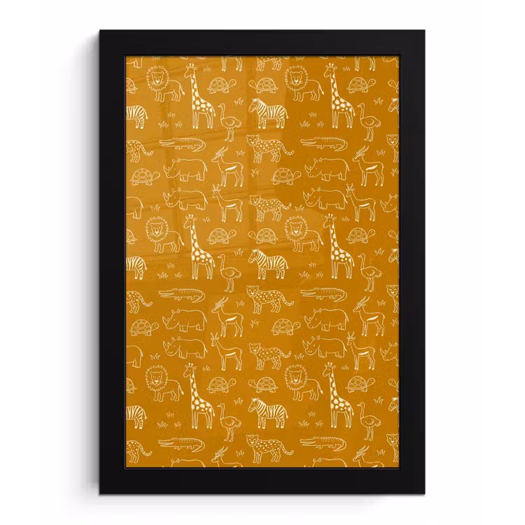 Poster met lijst - Dieren - Safari - Patroon - Kinderlijk - Oker — 1