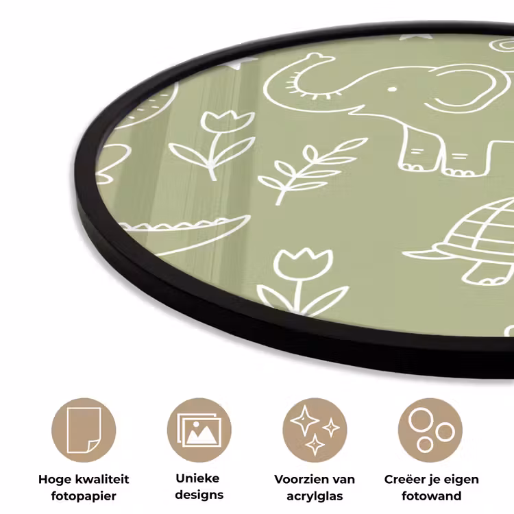 Ronde fotolijst - Dieren - Patroon - Illustratie - Natuur - Groen — 2