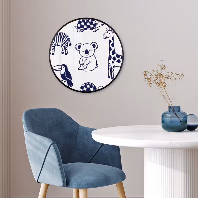 Ronde fotolijst - Dieren - Patroon - Kinderkamer - Grafisch - Wit-Blauw — 4