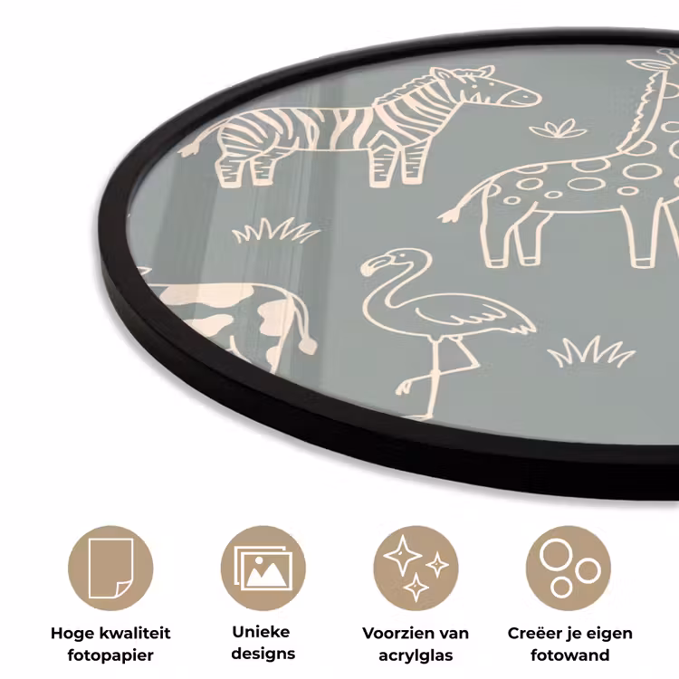 Ronde fotolijst - Dieren - Safari - Patroon - Illustratie - Groen — 2