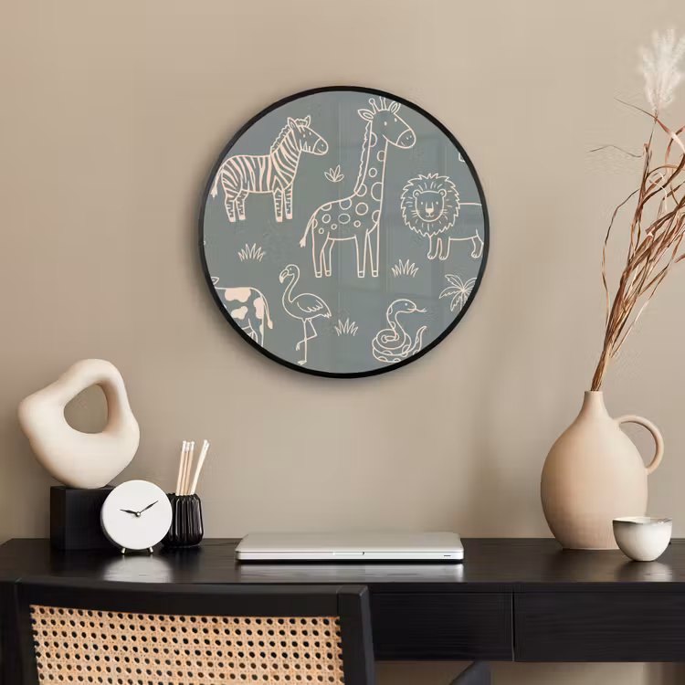 Ronde fotolijst - Dieren - Safari - Patroon - Illustratie - Groen — 3
