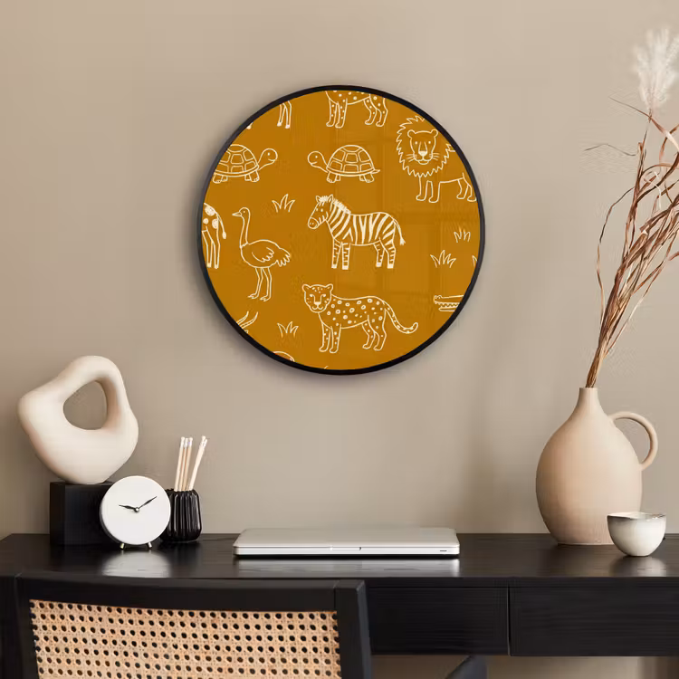 Ronde fotolijst - Dieren - Safari - Patroon - Kinderlijk - Oker — 3