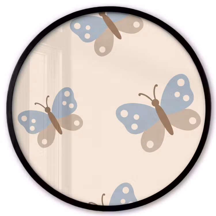 Ronde fotolijst - Insect - Vlinderpatroon - Abstract - Blauw - Beige — 1