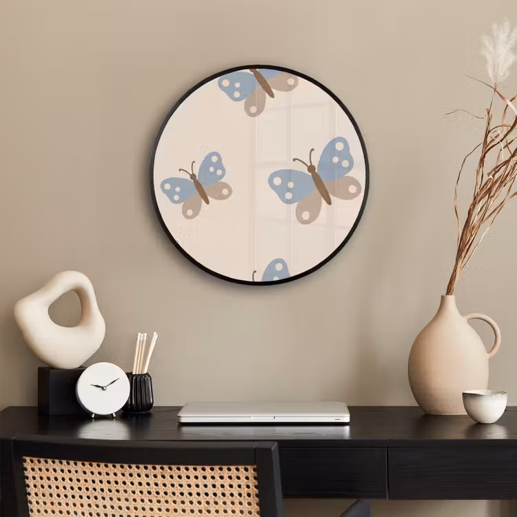 Ronde fotolijst - Insect - Vlinderpatroon - Abstract - Blauw - Beige — 3