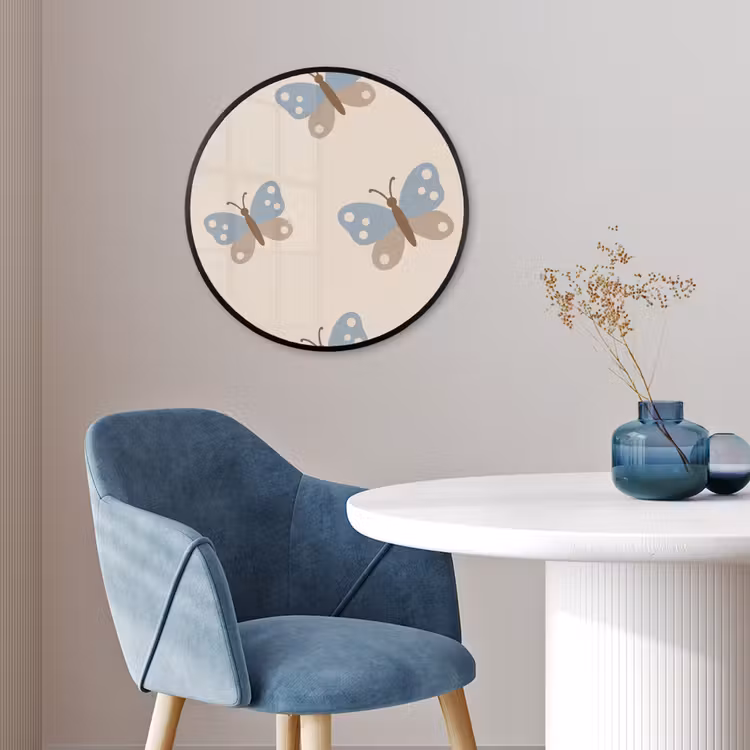 Ronde fotolijst - Insect - Vlinderpatroon - Abstract - Blauw - Beige — 4