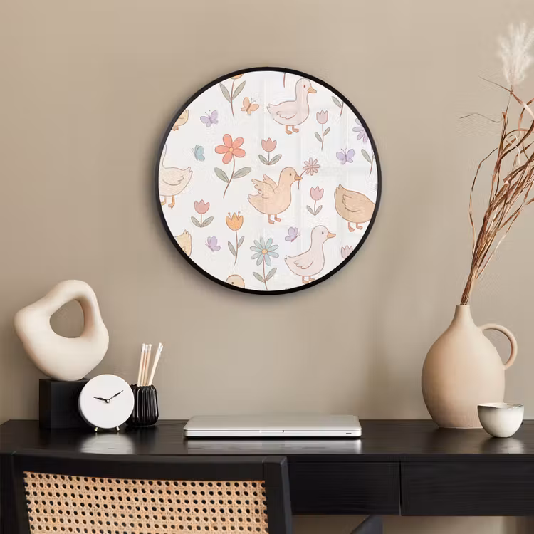 Ronde fotolijst - Vogel - Bloemen - Patroon - Pastel - Dieren — 3