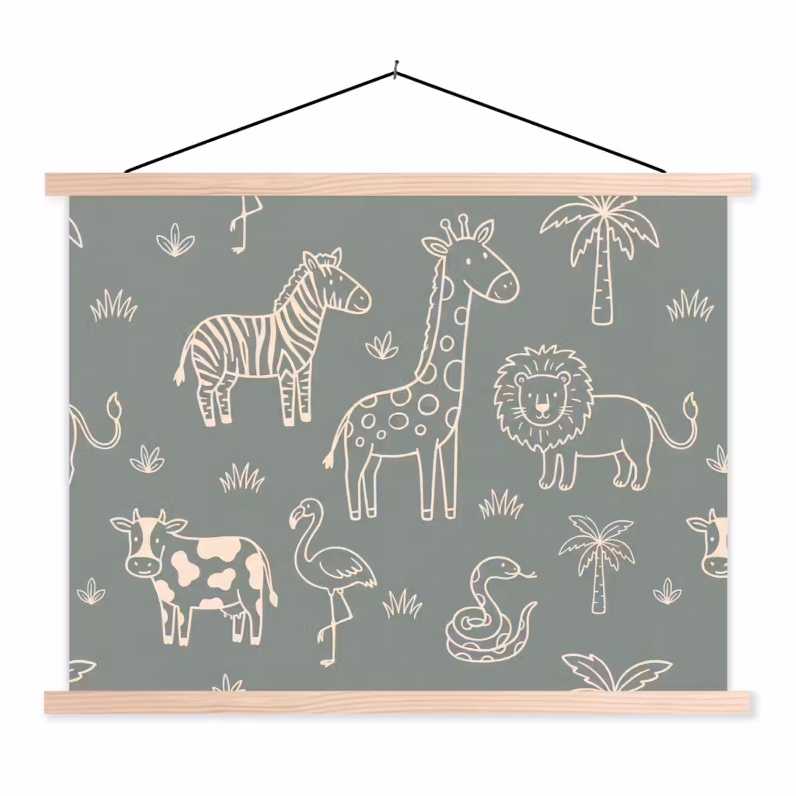 Schoolplaat - Dieren - Safari - Patroon - Illustratie - Groen — 1