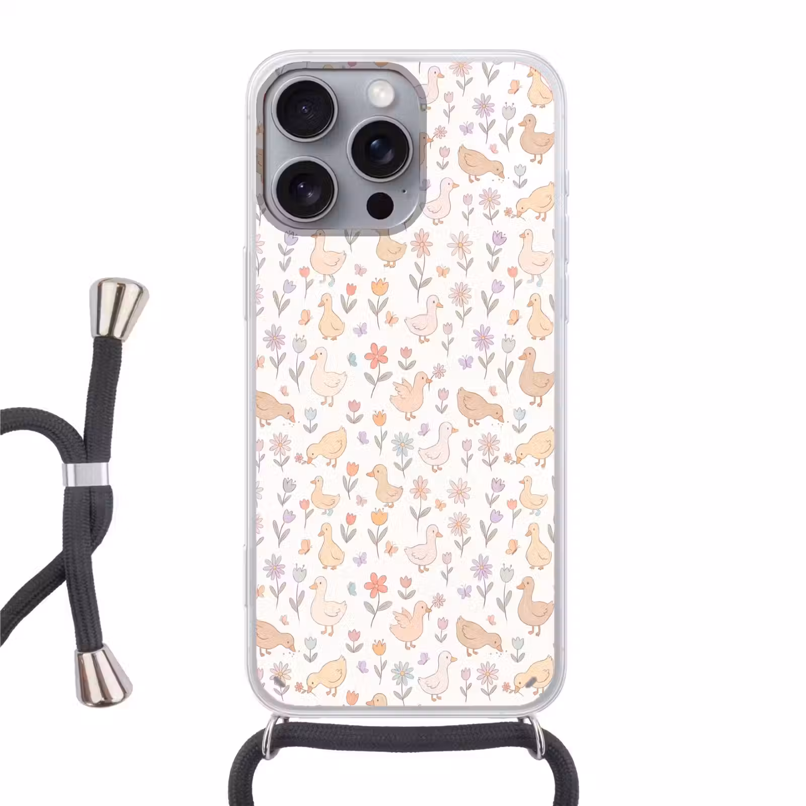 Telefoonhoesje met koord - Vogel - Bloemen - Patroon - Pastel - Dieren — 1
