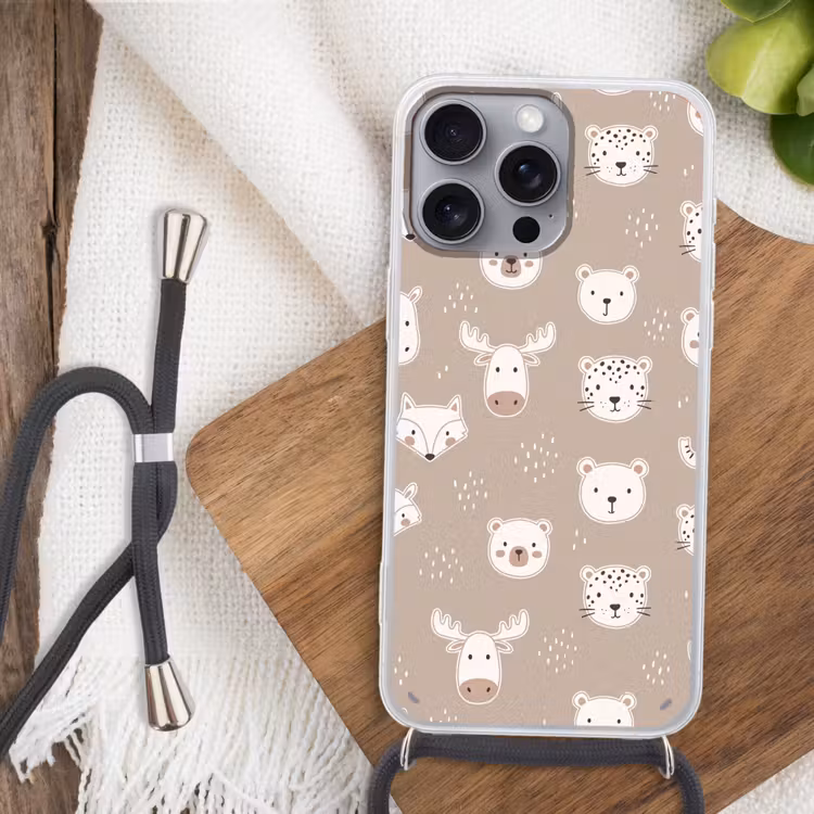 Telefoonhoesje met koord - Dieren - Patroon - Illustratie - Modern - Beige — 3