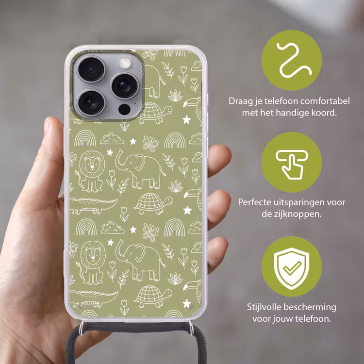 Telefoonhoesje met koord - Dieren - Patroon - Illustratie - Natuur - Groen — 4