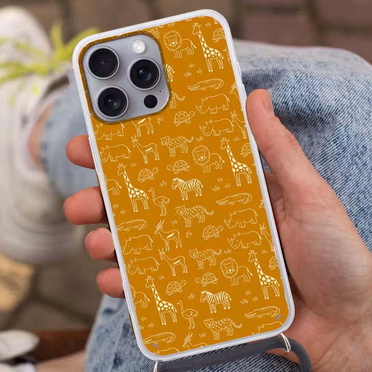 Telefoonhoesje met koord - Dieren - Safari - Patroon - Kinderlijk - Oker — 2