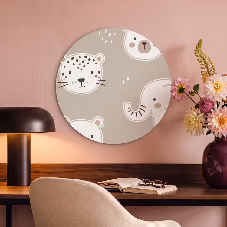 Akoestisch schilderij rond - Dieren - Patroon - Illustratie - Modern - Beige — 2