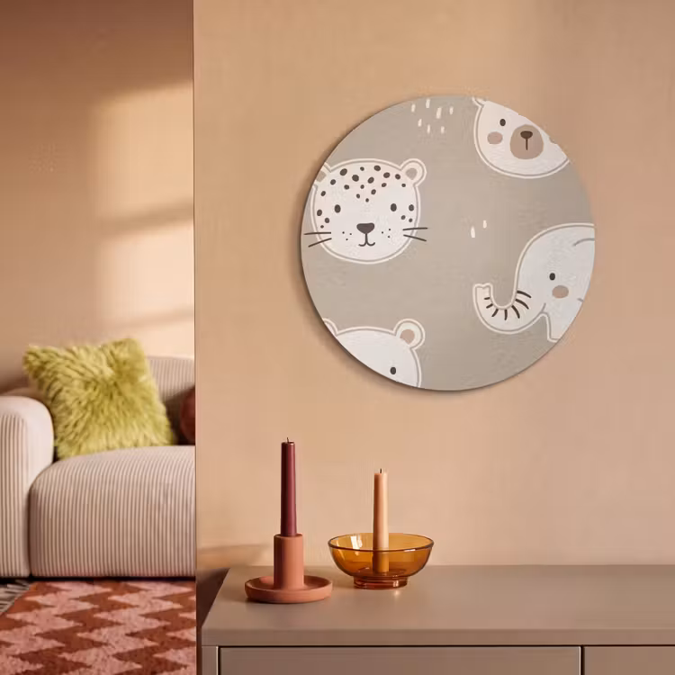 Akoestisch schilderij rond - Dieren - Patroon - Illustratie - Modern - Beige — 3