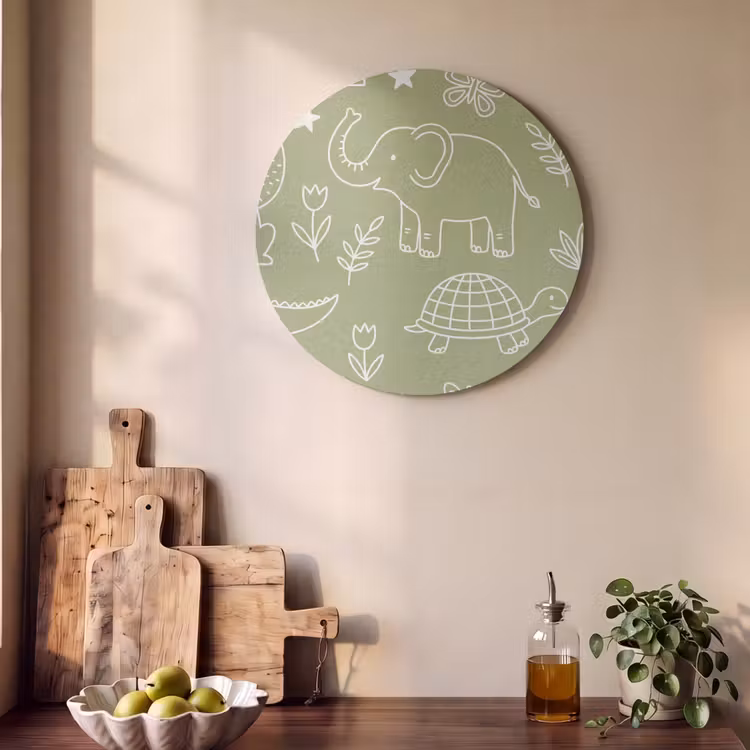 Akoestisch schilderij rond - Dieren - Patroon - Illustratie - Natuur - Groen — 4