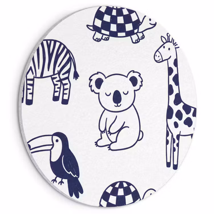 Akoestisch schilderij rond - Dieren - Patroon - Kinderkamer - Grafisch - Wit-Blauw — 1