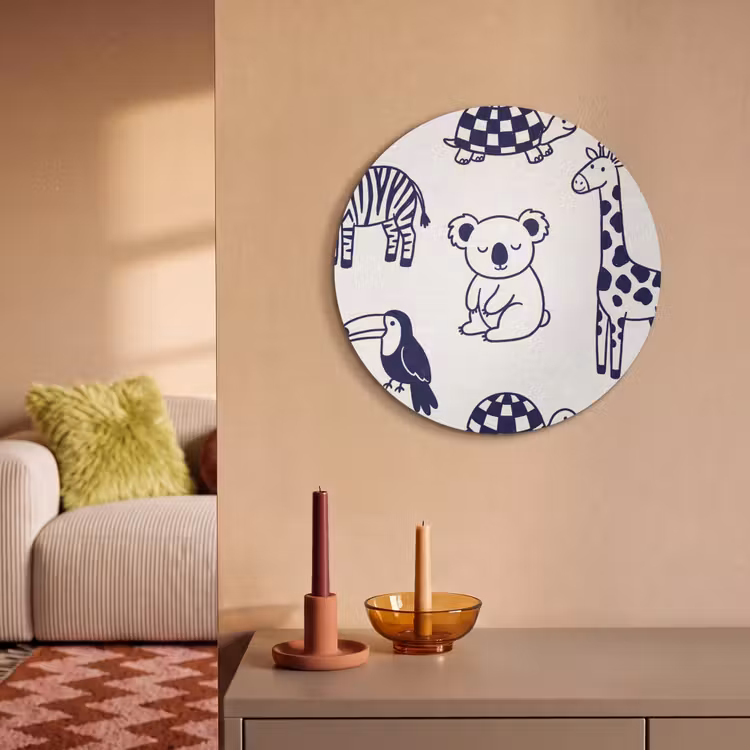 Akoestisch schilderij rond - Dieren - Patroon - Kinderkamer - Grafisch - Wit-Blauw — 3