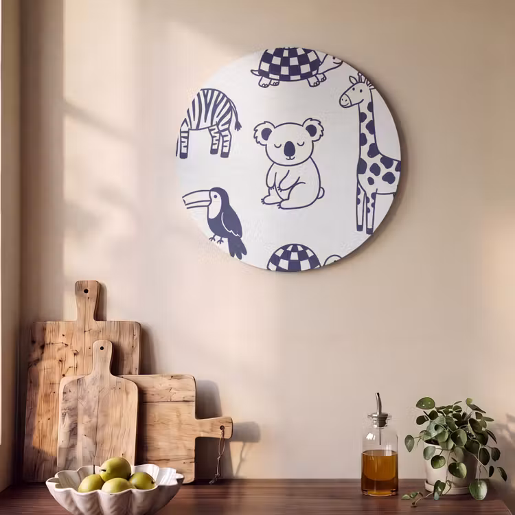 Akoestisch schilderij rond - Dieren - Patroon - Kinderkamer - Grafisch - Wit-Blauw — 4