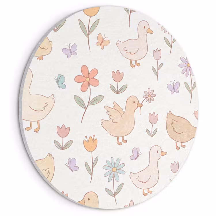 Akoestisch schilderij rond - Vogel - Bloemen - Patroon - Pastel - Dieren — 1