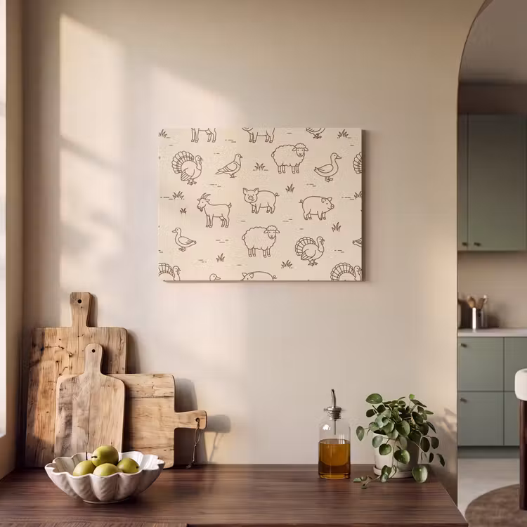Akoestisch schilderij - Dieren - Patroon - Boerderij - Minimalistisch - Beige — 3