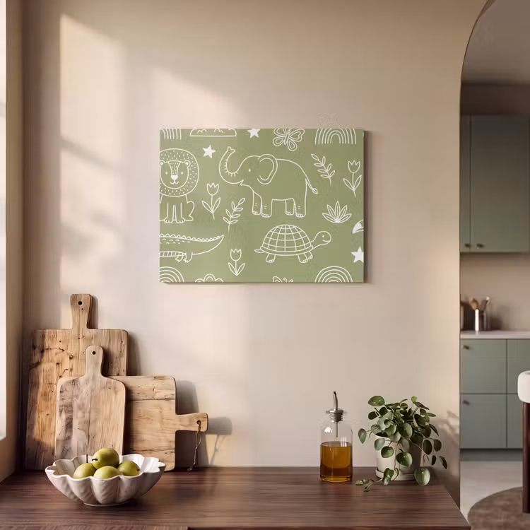 Akoestisch schilderij - Dieren - Patroon - Illustratie - Natuur - Groen — 3