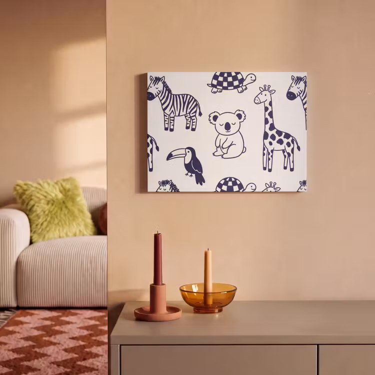 Akoestisch schilderij - Dieren - Patroon - Kinderkamer - Grafisch - Wit-Blauw — 2