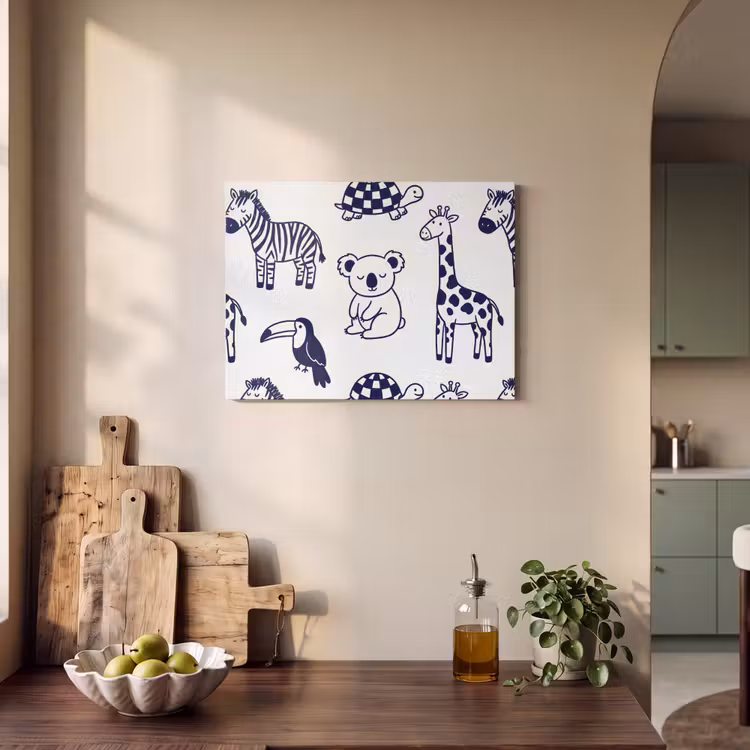 Akoestisch schilderij - Dieren - Patroon - Kinderkamer - Grafisch - Wit-Blauw — 3