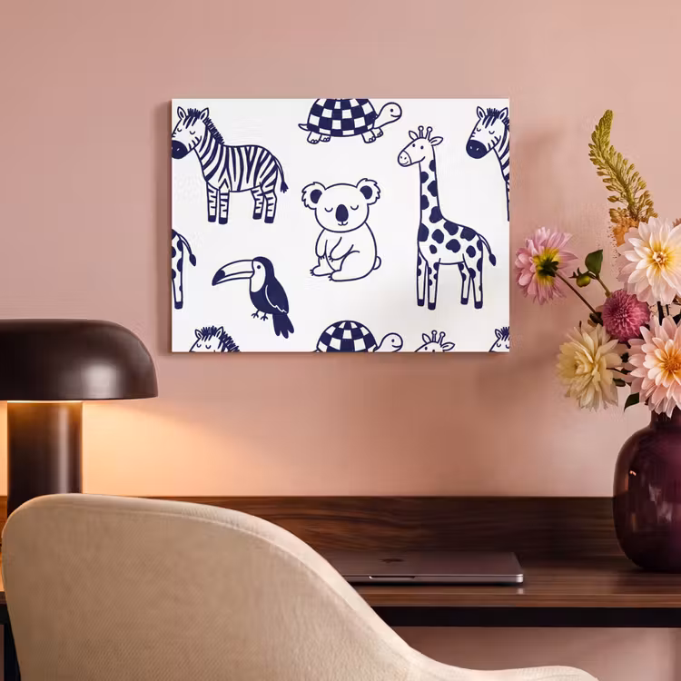 Akoestisch schilderij - Dieren - Patroon - Kinderkamer - Grafisch - Wit-Blauw — 4