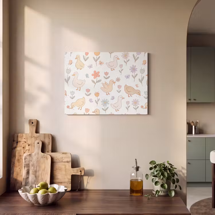Akoestisch schilderij - Vogel - Bloemen - Patroon - Pastel - Dieren — 3