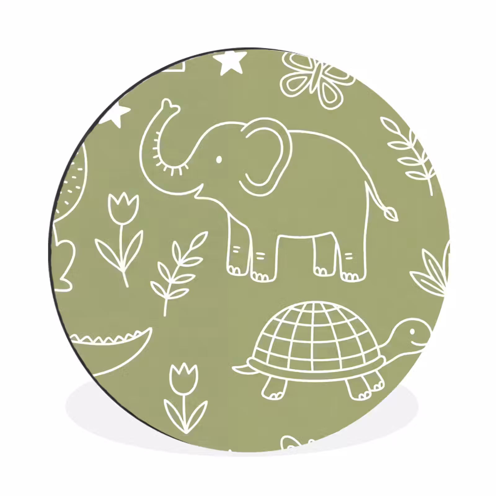 Muurcirkel aluminium - Dieren - Patroon - Illustratie - Natuur - Groen — 1