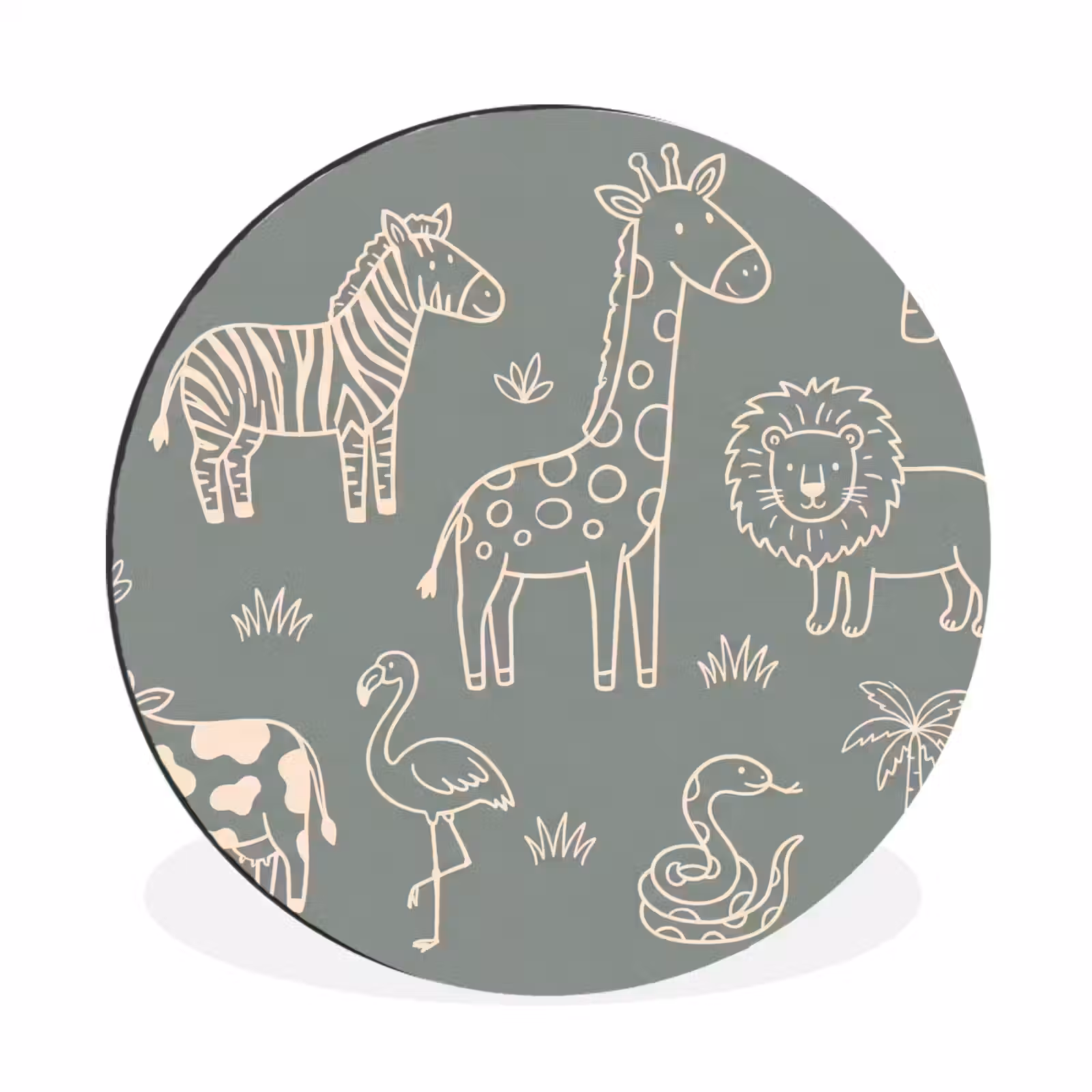 Muurcirkel aluminium - Dieren - Safari - Patroon - Illustratie - Groen — 1