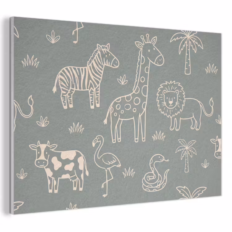 Akoestisch schilderij - Dieren - Safari - Patroon - Illustratie - Groen — 1