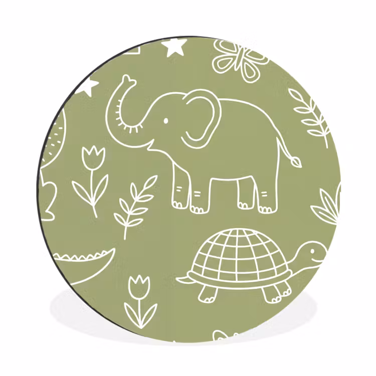 Muurcirkel aluminium - Dieren - Patroon - Illustratie - Natuur - Groen — 1