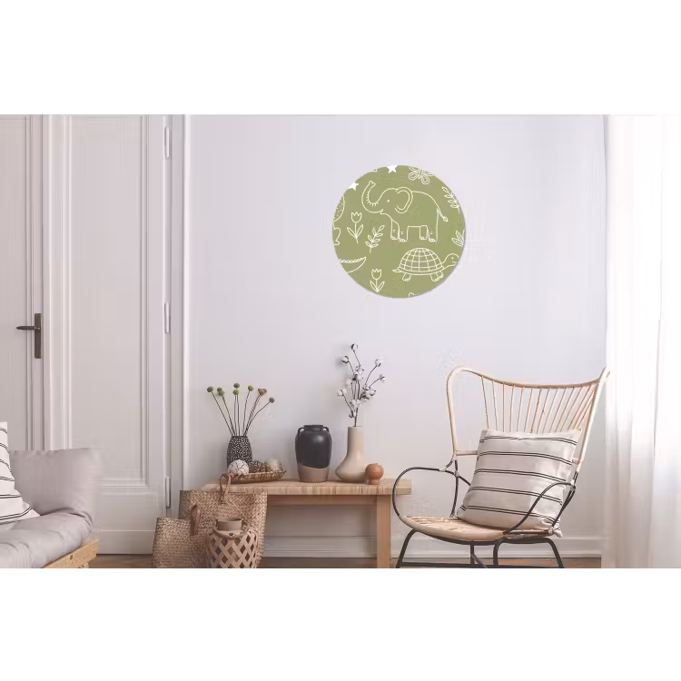 Muurcirkel aluminium - Dieren - Patroon - Illustratie - Natuur - Groen — 2