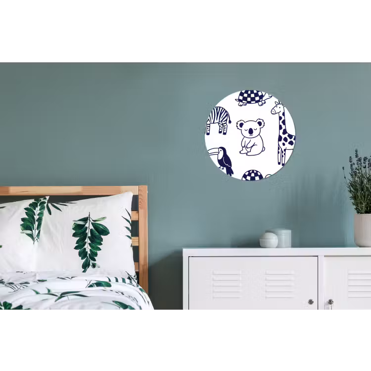 Muurcirkel aluminium - Dieren - Patroon - Kinderkamer - Grafisch - Wit-Blauw — 4