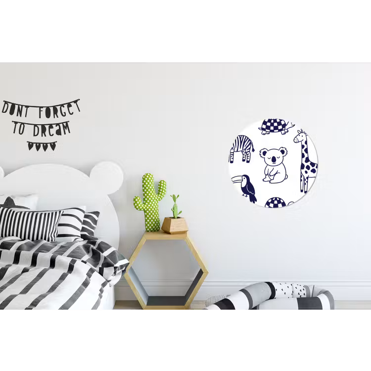 Muurcirkel aluminium - Dieren - Patroon - Kinderkamer - Grafisch - Wit-Blauw — 5