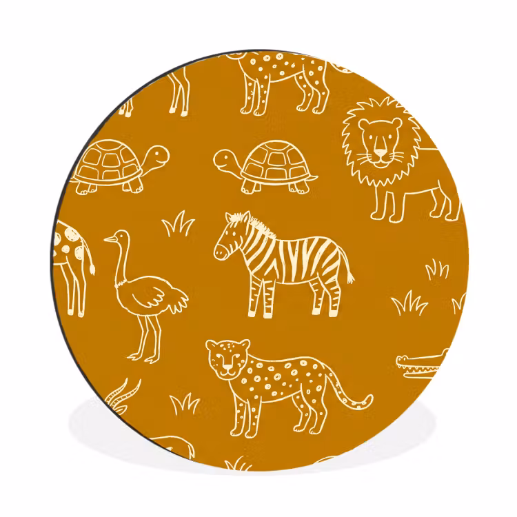 Muurcirkel aluminium - Dieren - Safari - Patroon - Kinderlijk - Oker — 1