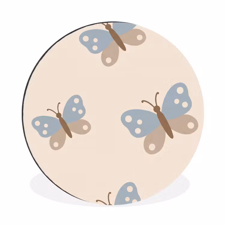 Muurcirkel aluminium - Insect - Vlinderpatroon - Abstract - Blauw - Beige — 1