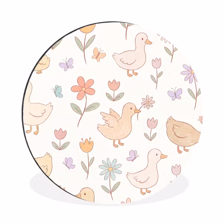 Muurcirkel aluminium - Vogel - Bloemen - Patroon - Pastel - Dieren — 1
