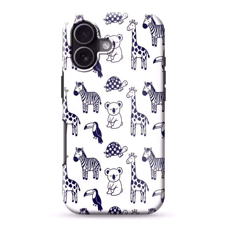 Telefoonhoesje Toughcase - Dieren - Patroon - Kinderkamer - Grafisch - Wit-Blauw — 1
