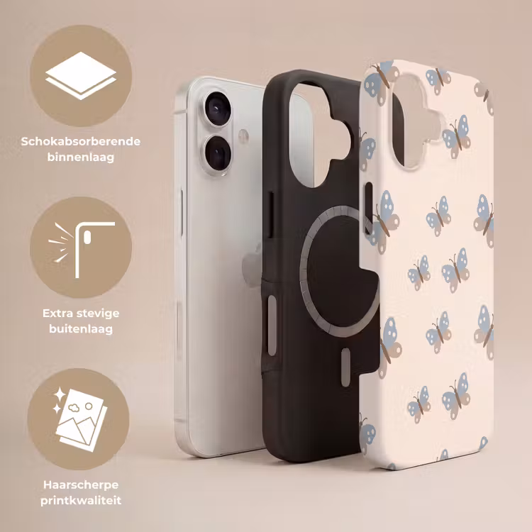 Telefoonhoesje Toughcase - Insect - Vlinderpatroon - Abstract - Blauw - Beige — 3
