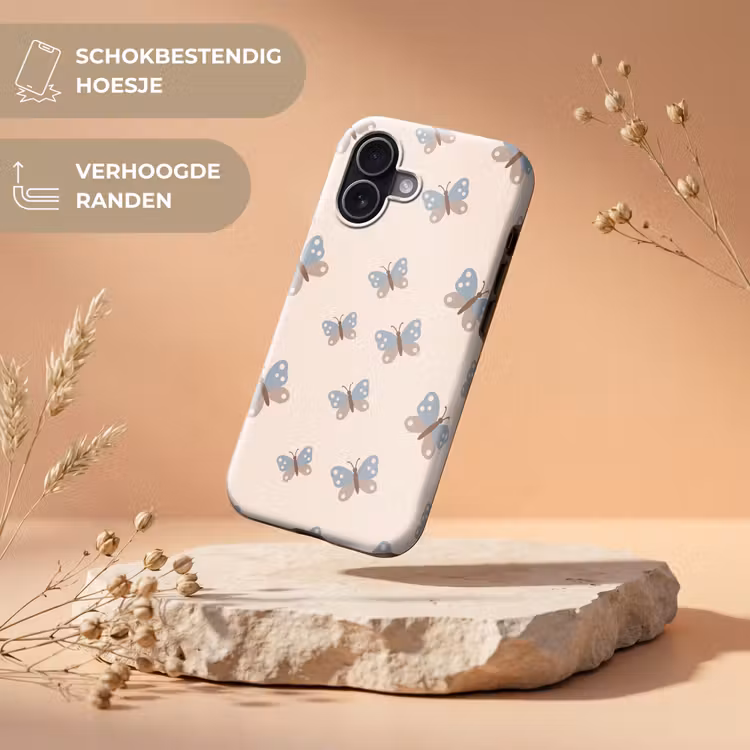 Telefoonhoesje Toughcase - Insect - Vlinderpatroon - Abstract - Blauw - Beige — 5