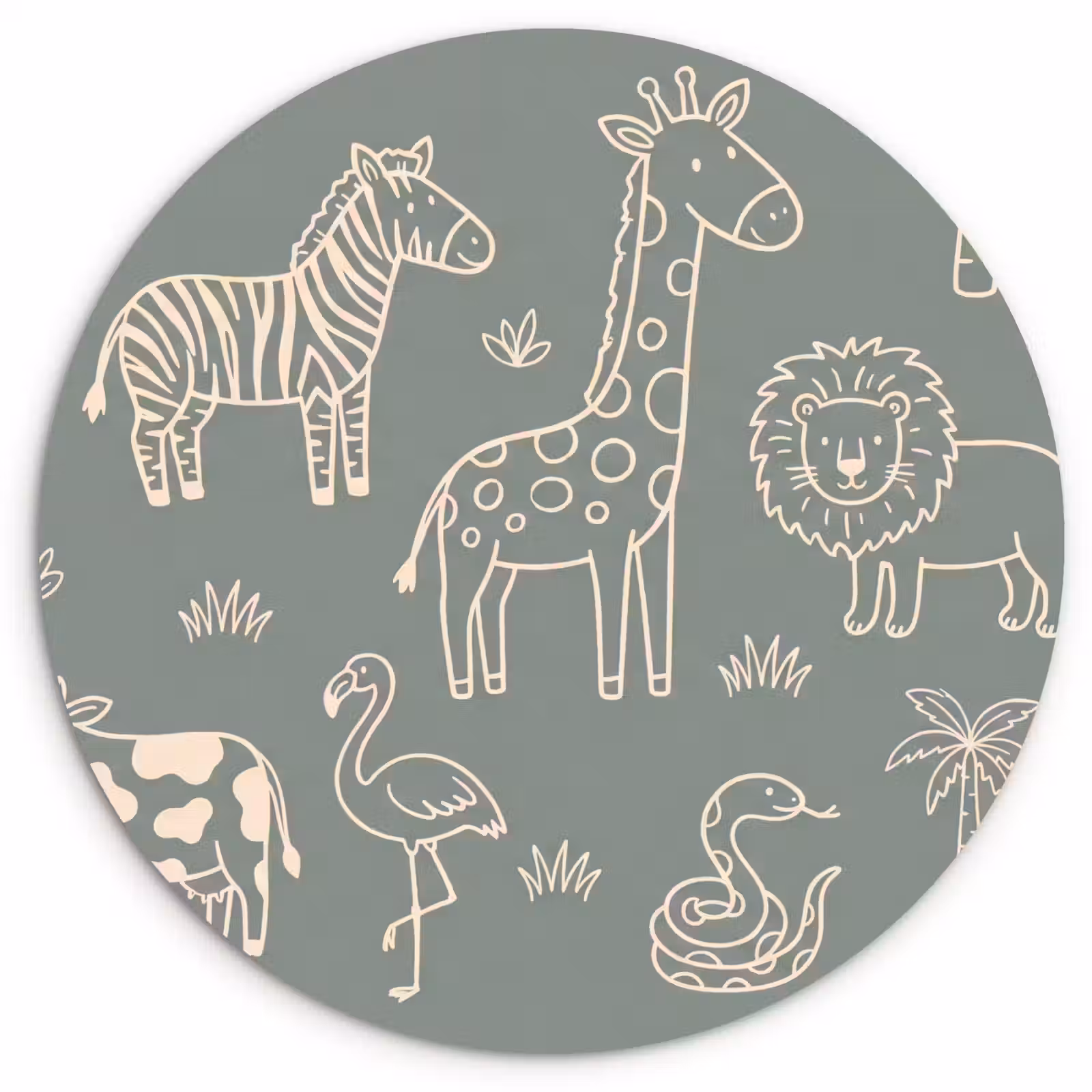 Muurcirkel glas - Dieren - Safari - Patroon - Illustratie - Groen — 1