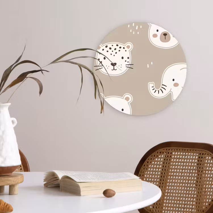 Muurcirkel glas - Dieren - Patroon - Illustratie - Modern - Beige — 4