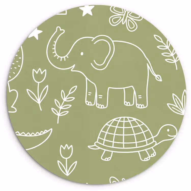 Muurcirkel glas - Dieren - Patroon - Illustratie - Natuur - Groen — 1