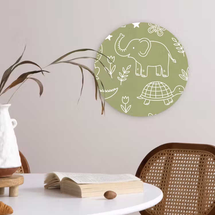 Muurcirkel glas - Dieren - Patroon - Illustratie - Natuur - Groen — 4
