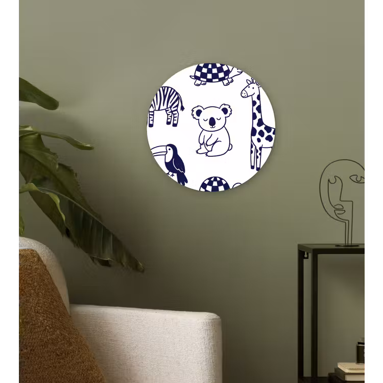 Muurcirkel glas - Dieren - Patroon - Kinderkamer - Grafisch - Wit-Blauw — 3