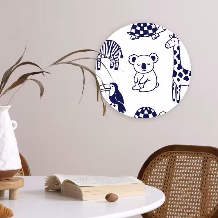 Muurcirkel glas - Dieren - Patroon - Kinderkamer - Grafisch - Wit-Blauw — 4