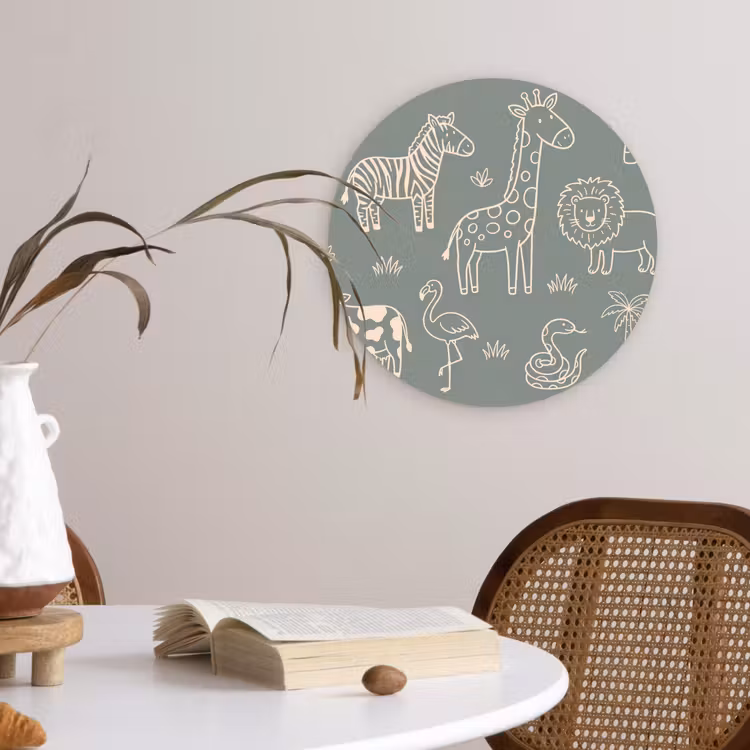 Muurcirkel glas - Dieren - Safari - Patroon - Illustratie - Groen — 4
